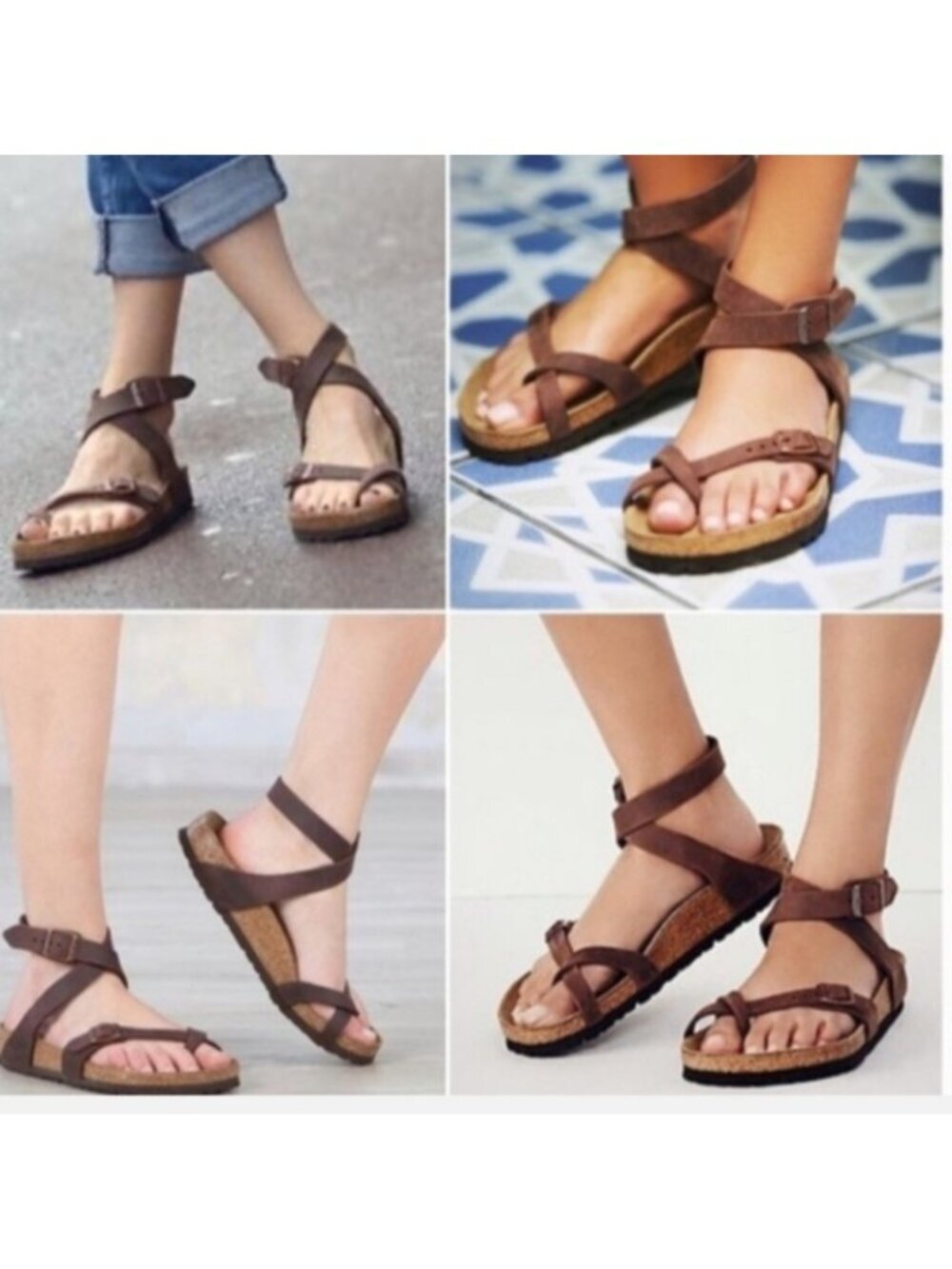 Birkenstock Yara Brown Leather Ankle Strap Toe Loop Sandals EU 38 US 7